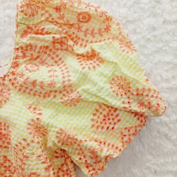 Blouse Lilly Pulitzer Seersucker Orange Yellow Puff Sleeve Coquette Fairy Sz XXS - Picture 5 of 16